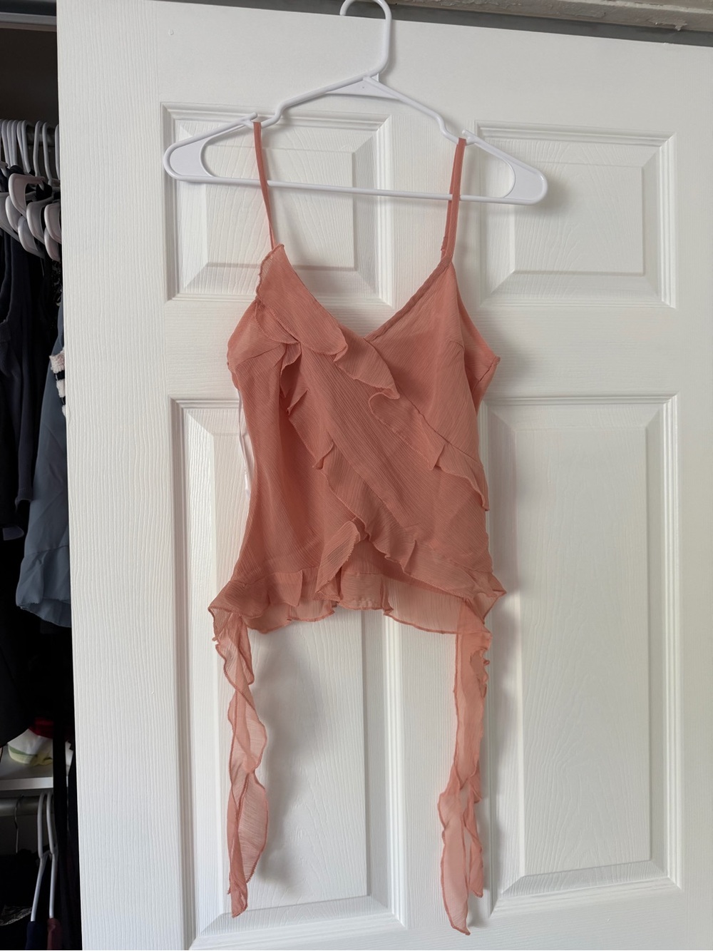 Lulu's Dusty Peach Ruffle-Trim Spaghetti Strap Cami
